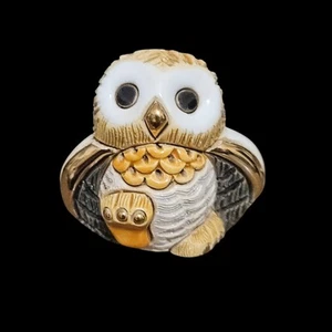 Estatuilla De Rosa Rinconada Búho de Pie Dorado Marrón Plata, Esmalte Blanco M01 Usada en Excelente Condición - Imagen 1 de 5