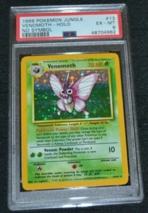 Holo Foil Venomoth # 13/64 Sin Símbolo Error Jungla Set Tarjetas Pokémon PSA 6 EX-MT - Imagen 1 de 5