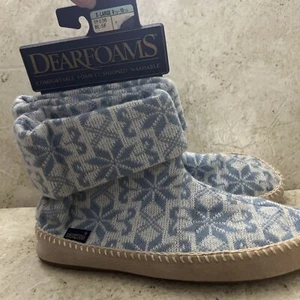 Vintage Dearfoams Comfortable Bootie Slippers XL 9.5-10.5 Blue & White NEW NOS - Picture 1 of 8