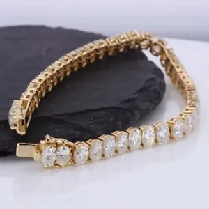 10Ct Oval Cut Lab Created Diamond Women's Tennis Bracelet 14k Yellow Gold Plated - Picture 1 of 4