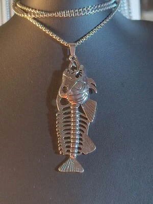 Herren Halskette in Silber Groß und auffällig Massiv Fischgräte Jäger Angler - Bild 1 von 4