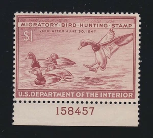 US RW13 $1 Federal Duck Stamp Mint Plate # Single VF OG NH SCV $50 (003) - Picture 1 of 2
