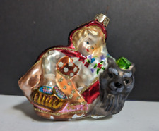 Red Riding Hood Wolf Fairy Tale Glass Christmas Ornament Glitter as is no feet