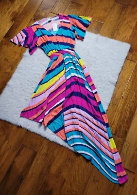NWT Trina Turk Catch-A-Wave Swimsuit Cover-Up Dress Women's Small Rainbow Stripe - Image 1 of 4