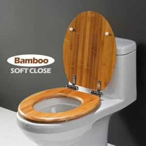 Bamboo / Wooden Toilet Seat with Lid Quick Release Slow Close Zinc Alloy Hinges - Picture 1 of 13