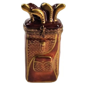 Limoges France Golf Bag Trinket Box Pient Main Rochard Porcelain Signed Clubs - Picture 1 of 10