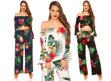 Set due pezzi completo donna blusa pantalone floreale manica campana nuovo