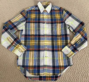 NWT Gitman Bros Vintage Linen White Blue Madras Plaid Button Down Shirt S $245 - Picture 1 of 12