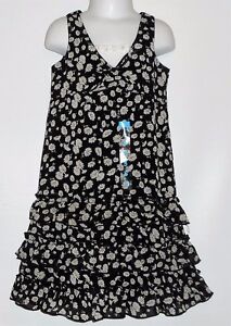 The Childrens Place Girls Sleeveless Tiered Floral Dress Black & White Five (5)