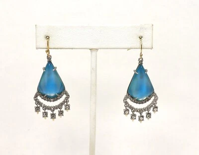 BRINCOS LUSTRE DE RENDA CRISTAL VELUDO AZUL LUCITE ALEXIS BITTAR - Imagem 1 de 4