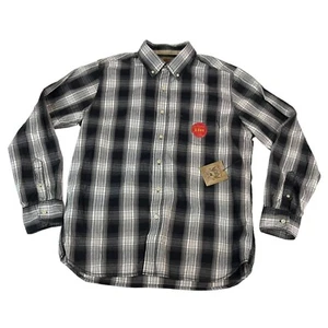 NWT Red Camel Men's Button Down Shirt L Black White Plaid 100% Cotton Long Sleev - Picture 1 of 6