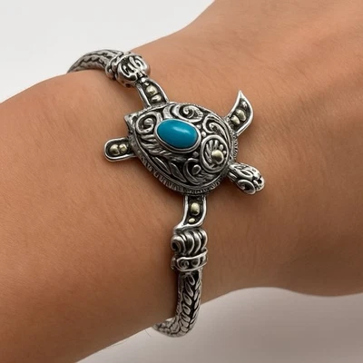 Браслет черепаха бирюза серебро 925 пробы Artisan от Samuel Benham 8 дюймов регулируемый - Изображение 1 из 4
