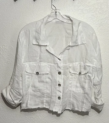 Top Hecho en Italia Pequeño/M Lino Recortado Crudo Costero Playa Lagenlook Boho Envejecido Foto 1 de 4