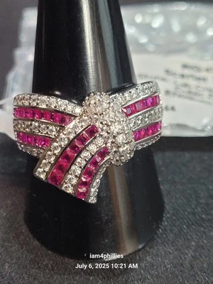 Bomb party (Bow Ring) RG43415- Scarlet Embrace, Sz 10 Lab Created Ruby Rhodium - Image 1 of 4