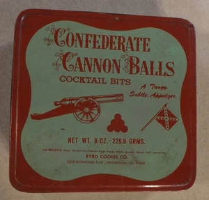 VINTAGE KONFÖDERIERTE KANONENKUGELN COCKTAIL BITS METALLDOSE 6" BYRD COOKIES SAVANNAH GA - Bild 1 von 11