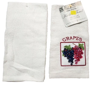 Set of 2 Same Embroidered Kitchen Terry Towels with patch (15"x25") GRAPES, BH - Picture 1 of 23