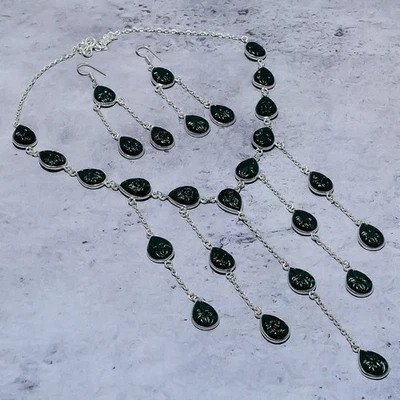 Conjunto de joias de presente de prata esterlina 925 com pedra preciosa diópsido cromada T152 - Imagem 1 de 3