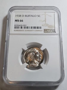 1938-D 5C Buffalo Nickel NGC MS66 - Picture 1 of 4