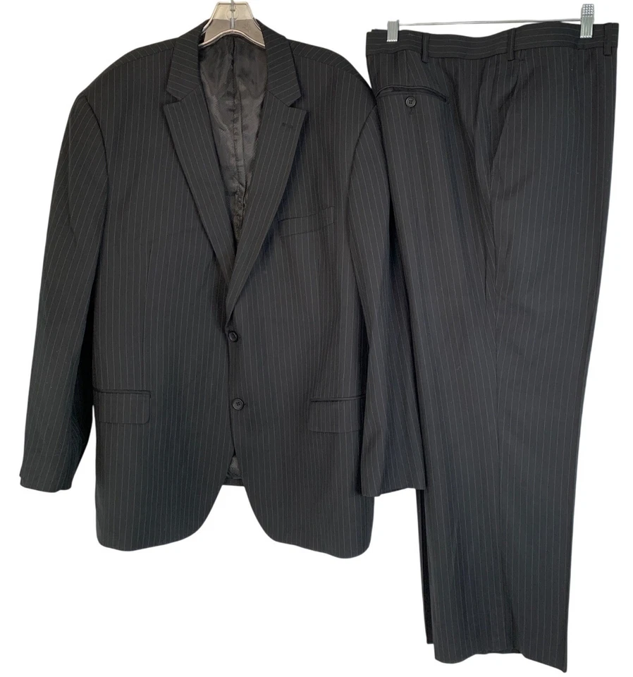 Traje de 2 piezas Giorgio Fiorelli Superlux para hombre negro a rayas 52R abrigo 46 pantalones Foto 1 de 4