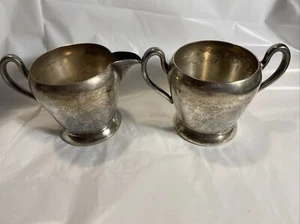 Academy Silver on Copper Vintage Creamer Sugar Serving Cups Set Aged Patina Pair - Picture 1 of 9