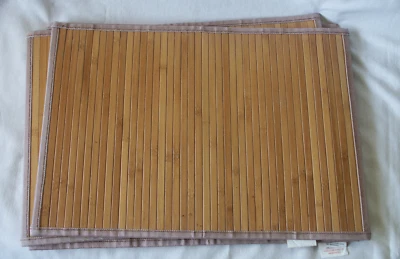 3 Bamboo Placemat Light Brown Wood Slats 18.5" x 13" Loft Collection Boho - Image 1 of 4