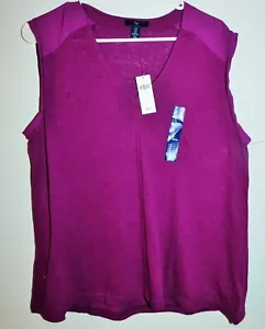 GAP Maglia Slub Pullover Plum Medium Top con Spalle in Chiffon Trasparente - Foto 1 di 2