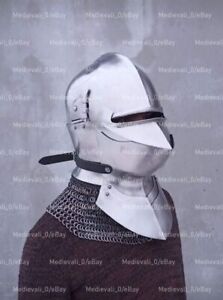 16G Steel HMB Medieval Closed Armet Helmet Medieval German Sallet Helmet W Bevor