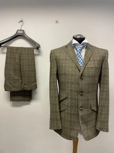 ALEXANDRE 2-TEILIGER TWEED ANZUG REINE SCHURWOLLE IN BEIGE KARIERT 40 L TRS W34 L32 NEU OHNE ETIKETT - Bild 1 von 13
