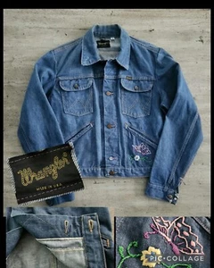 Vintage 60s 70s Wrangler Made in USA Selvedge Women Denim Trucker Jacket S 36 - Picture 1 of 15