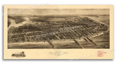 Atlantic City New Jersey 1909 Historic Panoramic Town Map - 12x24