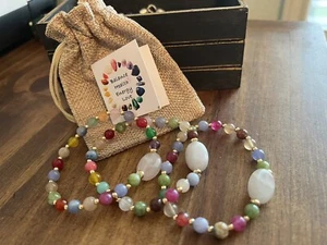 18K Gold Plated Multicolor Agathas 6mm Real Gemstones Rose Quartz Bracelet - Picture 1 of 4