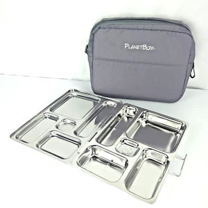 PlanetBox Rover Classic | Porta Pranzo 5 Scomparti Acciaio Inox + Custodia con Zip Grigio - Foto 1 di 7