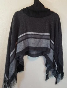 Poncho Pullover Damen grau gestreift Einheitsgröße - Bild 1 von 4