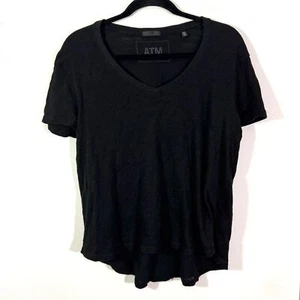 ATM schwarz Slub Jersey Schuljunge V-Ausschnitt T-Shirt - Bild 1 von 11