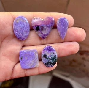 5 Pieces Natural Charoite Cabochon Mix Shape Gemstone Lot 103 Carat DG=95 - Picture 1 of 5