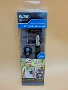 Monópode selfie negro Vivitar 40" con control remoto Bluetooth nuevo sellado envío rápido gratuito - Imagen 1 de 4