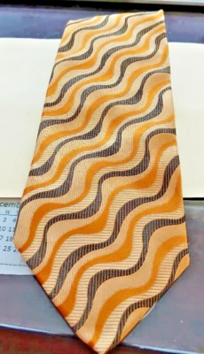 复古 Piattelli 真丝领带 - 意大利 - 签名漩涡 - 金色和棕色 - 58 — 第 1/4 张图片