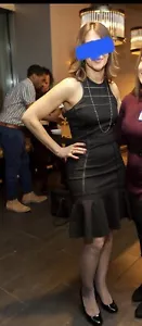 Classy Minimalist Cocktail Party Dress Bodycon A-Line YIGAL AZROUEL Black 4 - Picture 1 of 7
