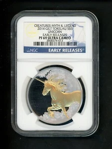 Tokelau 2014 Gilt $5 Silver 1 oz NGC PF69 ULTRA CAMEO Unicorn Early Releases GEM - Picture 1 of 4