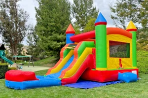 Commercial Inflatable Fiesta Rainbow Combo Bounce House Slide Pool 1.5HP Blower - Picture 1 of 24