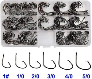 300pcs 2X Strong Sport Circle Hooks Assorted Offset Octopus Fishing Hooks Black - Picture 1 of 11