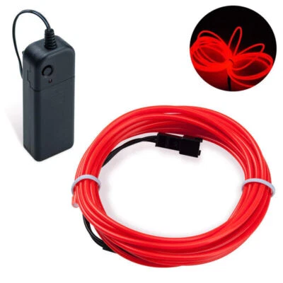 2m Red EL Wire Party Halloween Christmas Neon Glowing Strobing Light Battery 2M - Image 1 of 4