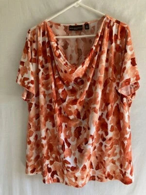 Top para mujer Dana Buchman talla 2X naranja blanco manga corta capucha cuello poliéster Foto 1 de 4
