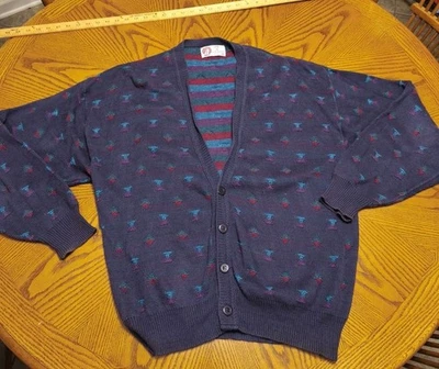 Suéter Cárdigan Abierto Tejido Isla De Algodón De Colección XLarge Geométrico Hecho en EE. UU. Foto 1 de 4