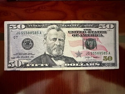 2009 $50 Fifty Dollar Bill Unique Serial Number 55588585 (2-digit) - Image 1 of 4