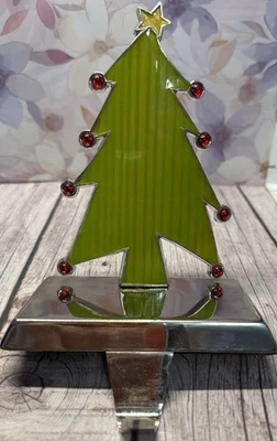 Percha para medias de metal plateado con joyas árbol esmaltado vacaciones Navidad Foto 1 de 4