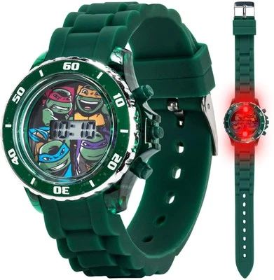 Reloj digital para niños Tortugas Ninja con bisel verde matálico, LED intermitente Foto 1 de 4