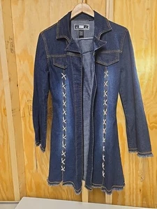 Rave R4R Denim Western Jacket Women’s Size Large Laced Long - Picture 1 of 7