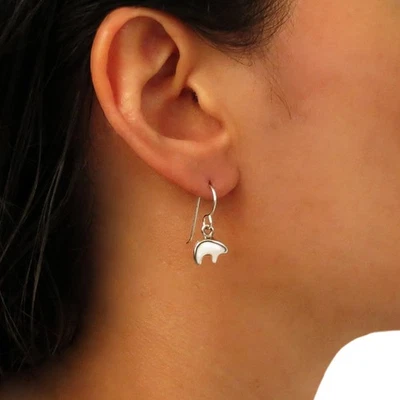 Native American Bear Earrings Solid 925 Sterling Silver Dangling Drops for Women - Image 1 of 4