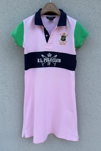 Ralph Lauren Polo Dress Girls XL 16 Years Pink Navy Blue Colorblock Emblem Gorg - Picture 1 of 14